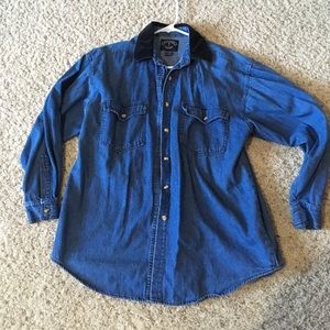 Vintage denim button up/velvet soft collar